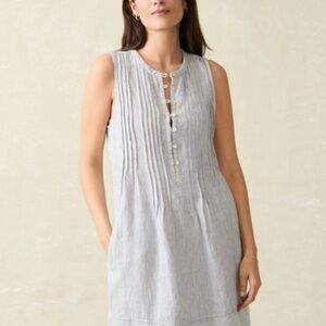 Faherty Isha Blue and White Striped Button-Front Dress